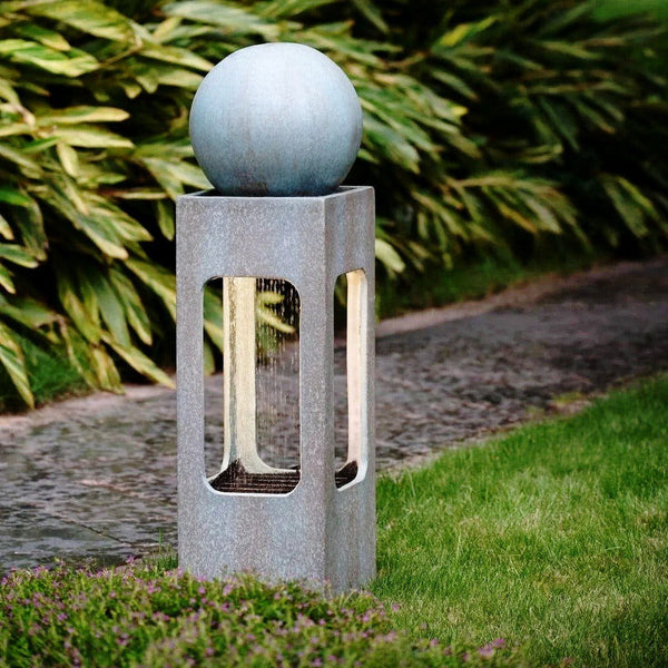 Contemporary Sphere Outdoor Water Fountain with Lights