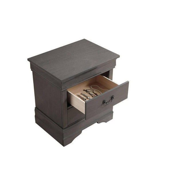 1pc Solid Wood Grey Nightstand