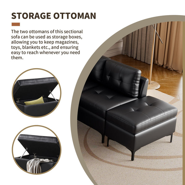 Black Sectional Sofa with Ottomans