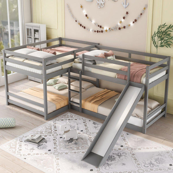 Grey- L Shaped Bunk Bed with Slide1DTYStore