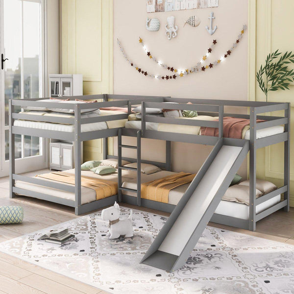 Grey- L Shaped Bunk Bed with Slide2DTYStore