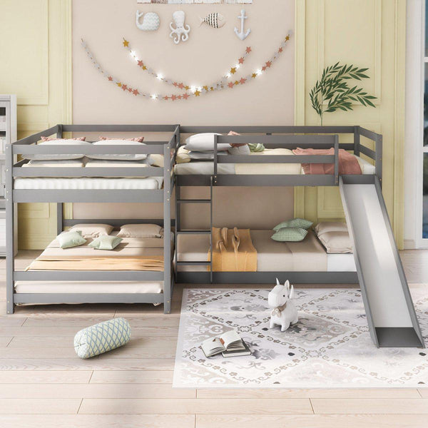 Grey- L Shaped Bunk Bed with Slide3DTYStore