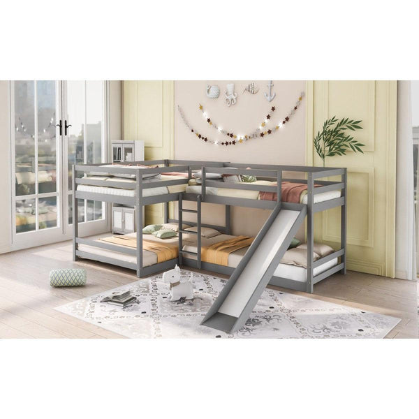 Grey- L Shaped Bunk Bed with Slide4DTYStore