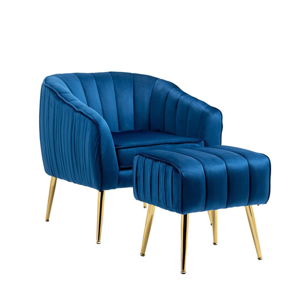 Elegant Modern Blue Accent Chair with Ottoman1On-Trend