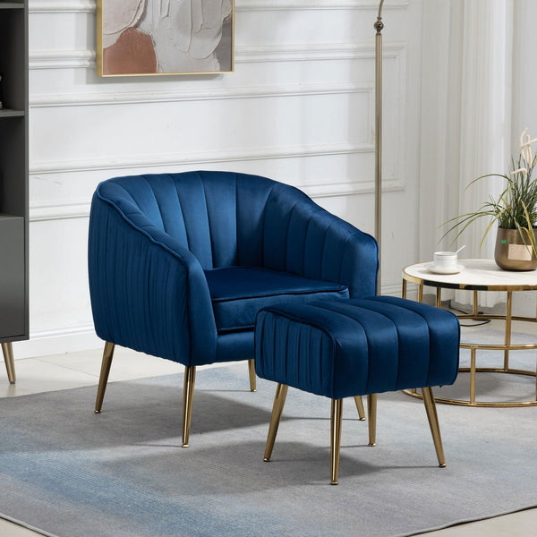 Elegant Modern Blue Accent Chair with Ottoman5On-Trend
