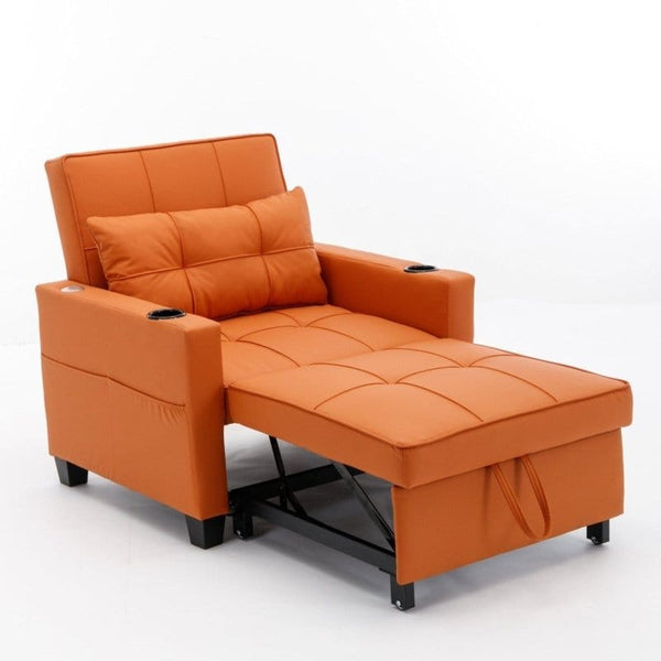 Orange Leather Futon Chair/Bed1Acme