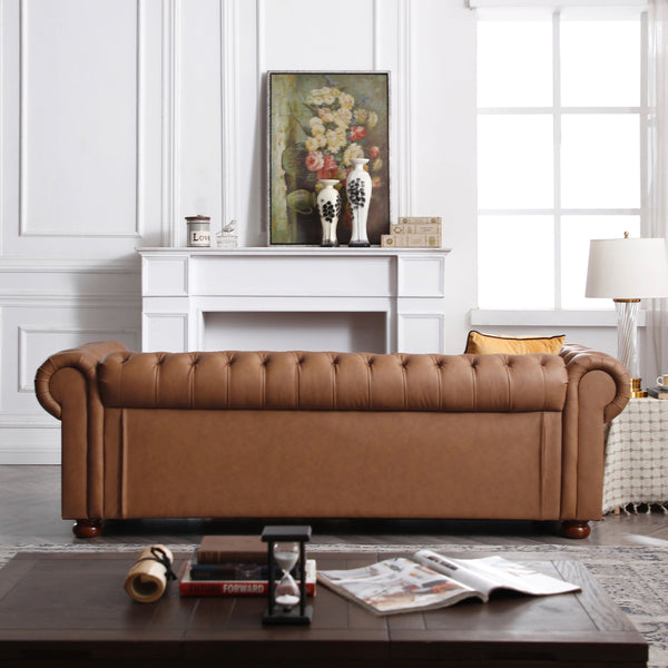 Timeless Chesterfield Tufted Faux Leather Sofa