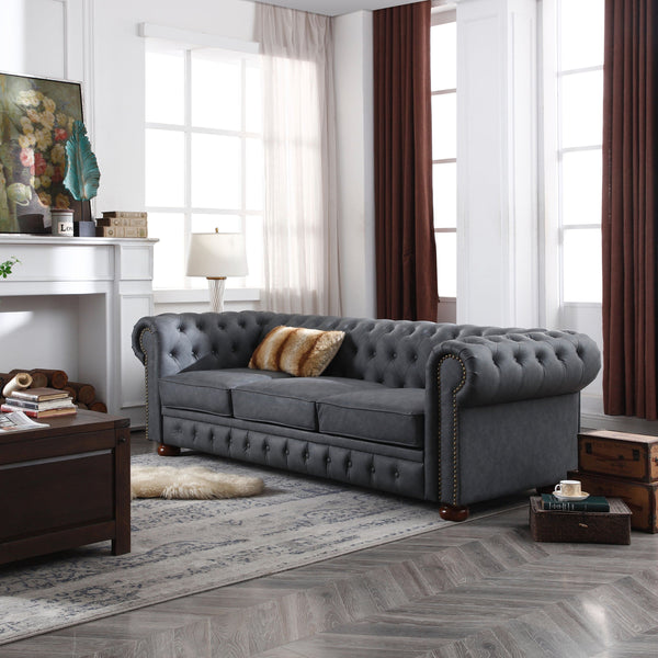 Dark Grey Chesterfield Sofa- Faux Leather
