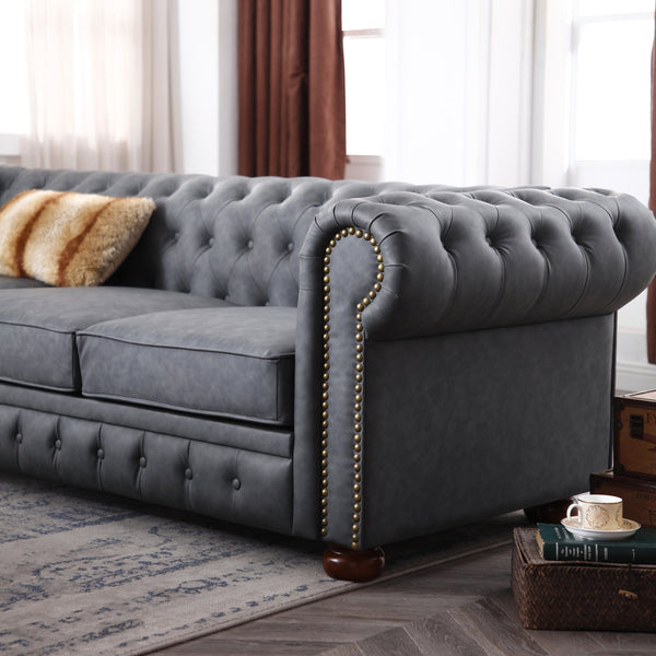 Dark Grey Chesterfield Sofa- Faux Leather