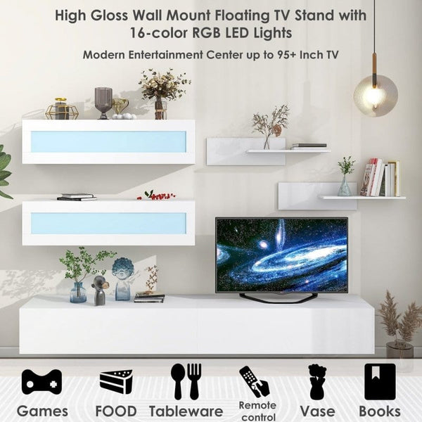 On-Trend White Wall Mount Floating TV Entertainment Center White Wall Mount Floating TV Entertainment Center Mattress-Xperts-Florida