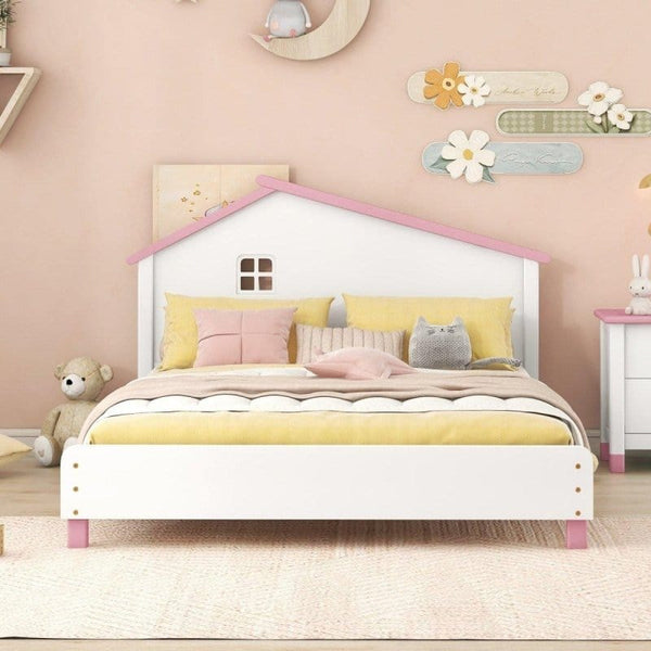 pink and white Full Size Little House Design Bed, Mattress-Xperts-Florida