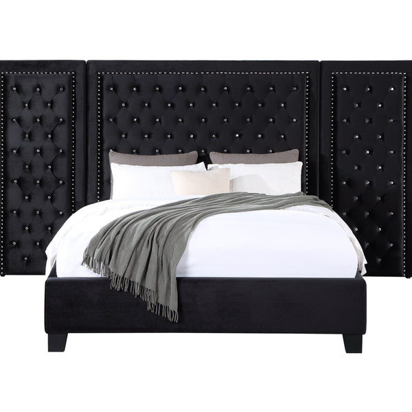Black Modern Velvet King Upholstered Bed