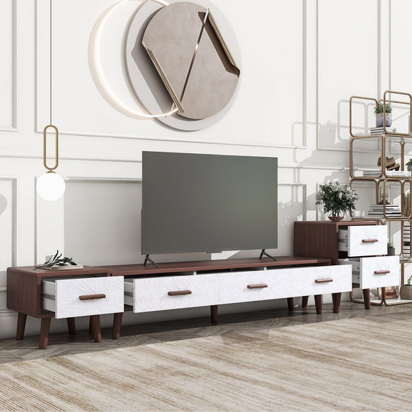 Modern Low TV Stand| White & Natural Wood2U-Can