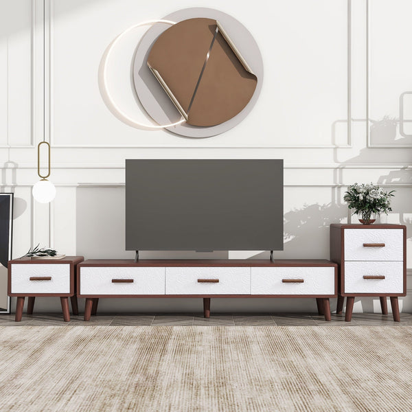 Modern Low TV Stand| White & Natural Wood3U-Can
