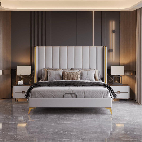 Grey Upholstered Platform Bed - Tall Foot Design2mattress xperts
