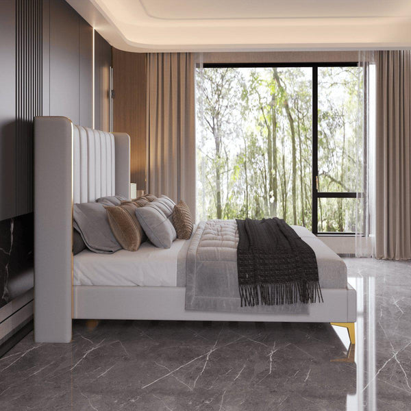 Grey Upholstered Platform Bed - Tall Foot Design3mattress xperts