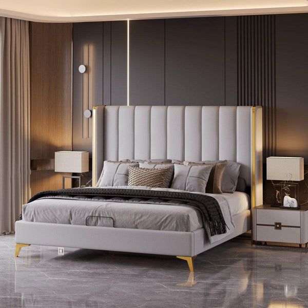 Grey Upholstered Platform Bed - Tall Foot Design4mattress xperts