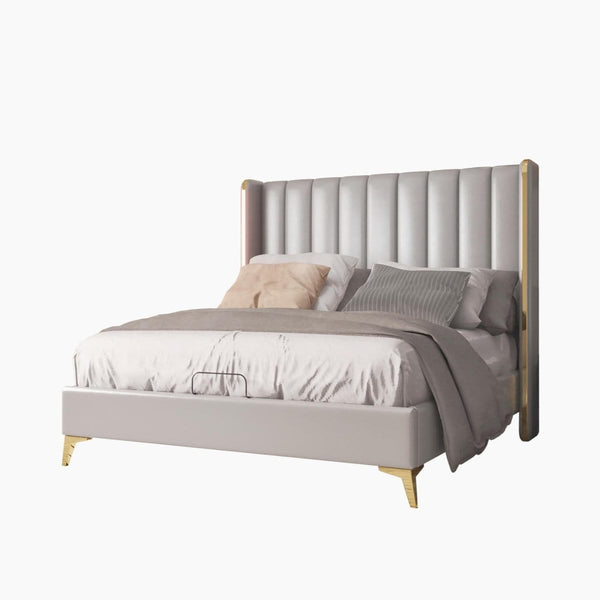 Grey Upholstered Platform Bed - Tall Foot Design5mattress xperts