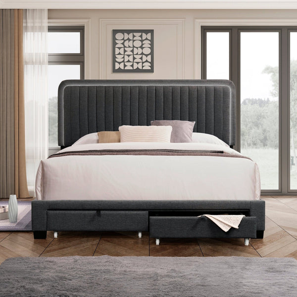 Dark Grey Upholstered Bed | Queen Size1Homemax Furniture