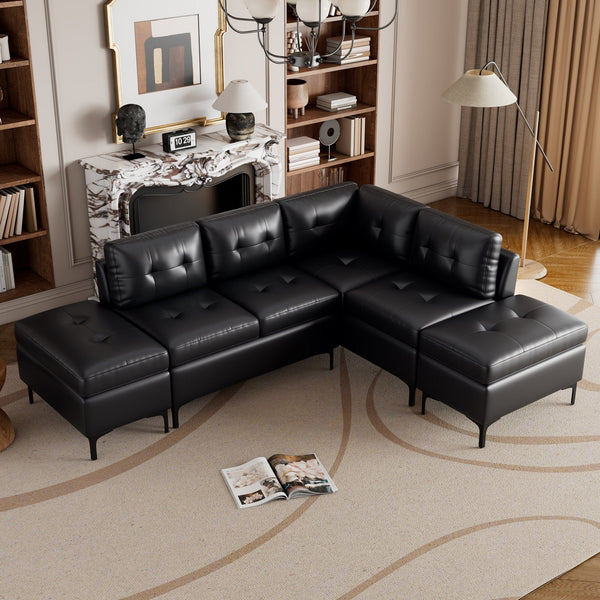 Black Sectional Sofa with Ottomans