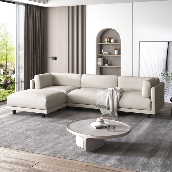 Modern L Shaped Beige Sofa with Chaise1Ustyle