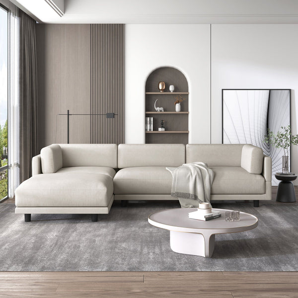 Modern L Shaped Beige Sofa with Chaise2Ustyle