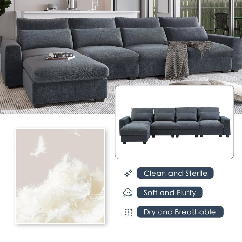 Ustyle Sectional Sofa Large L-Shape Feather Filled Seating Down Filled Sectional Sofa | Order Online Today  Mattress-Xperts-Florida
