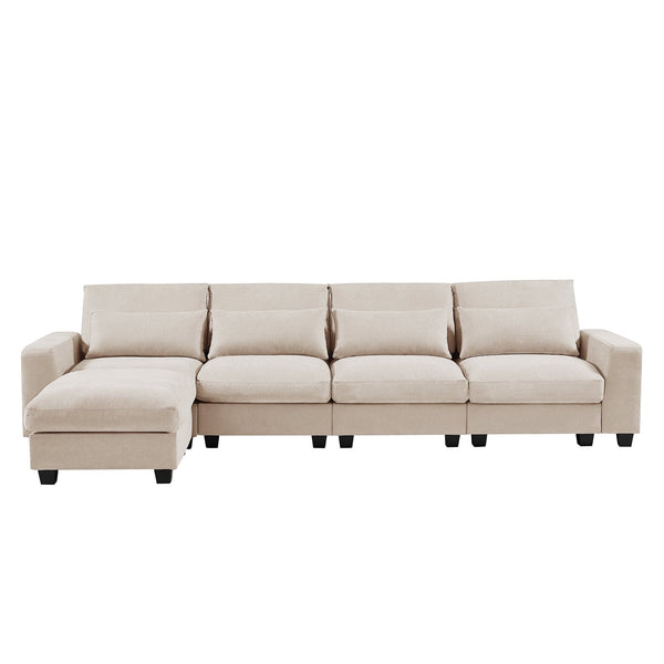 Beige L-Shaped Sofa with Down-Filled Seating1Ustyle