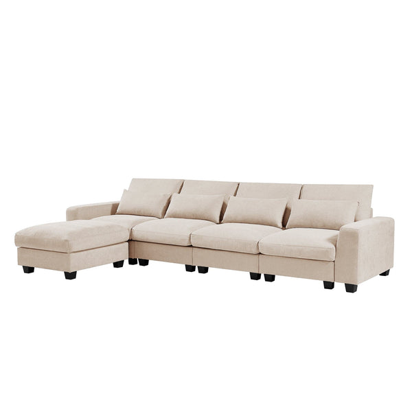 Beige L-Shaped Sofa with Down-Filled Seating5Ustyle