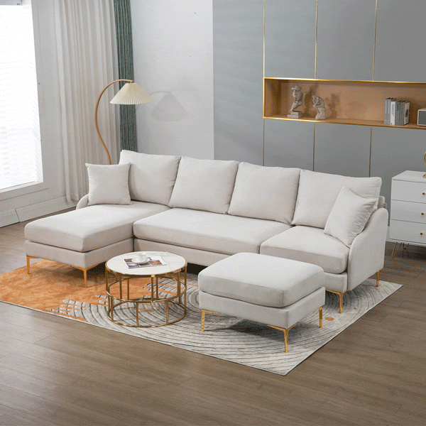 Beige Sofa Sectional | U-Shaped Convertible Seating1HOME OEING Store Store