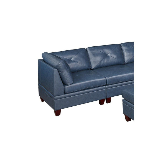 Blue Genuine Leather Sofa & Ottoman Set | 7 Pcs2mattress xperts