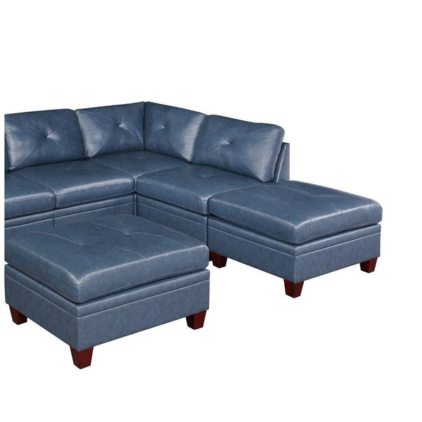 Blue Genuine Leather Sofa & Ottoman Set | 7 Pcs3mattress xperts