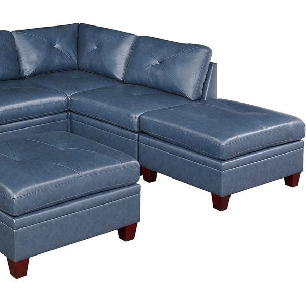 Acme Blue Genuine Leather Sofa & Ottoman Set | 7 Pcs Rich Blue Leather Sofa & Ottoman Set  Mattress-Xperts-Florida
