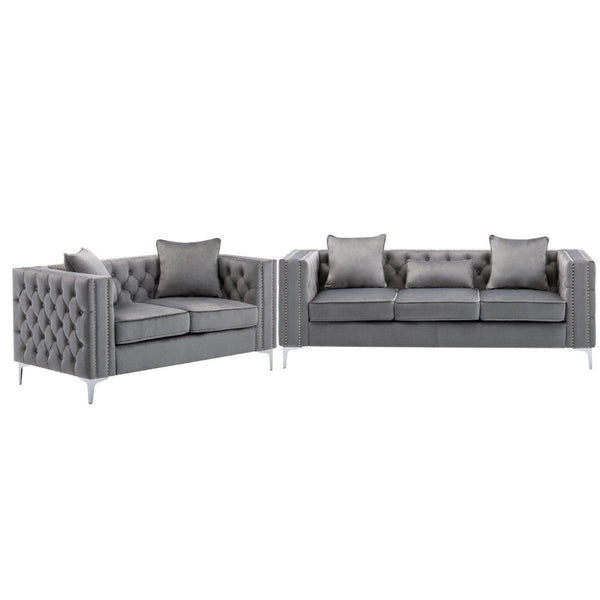 Boujee Grey Velvet Modern Sofa & Love Seat Duo1Acme