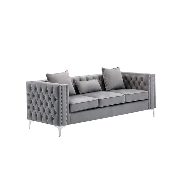 Boujee Grey Velvet Modern Sofa & Love Seat Duo2Acme