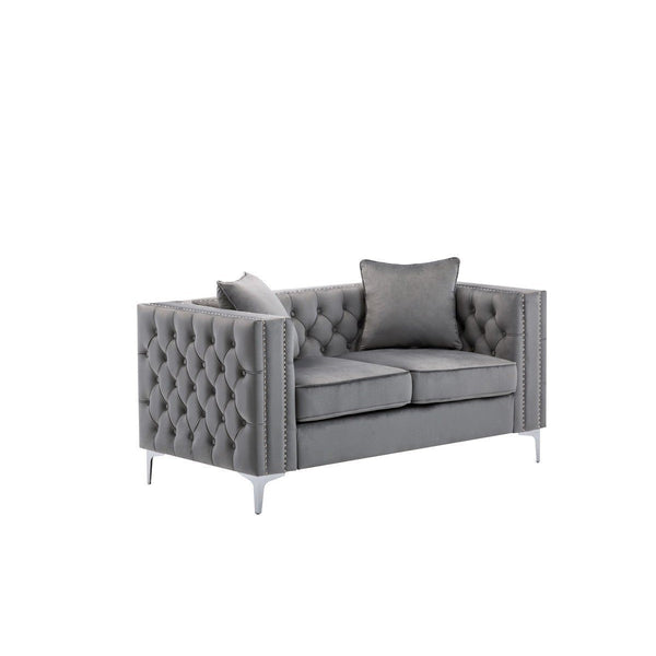 Boujee Grey Velvet Modern Sofa & Love Seat Duo5Acme
