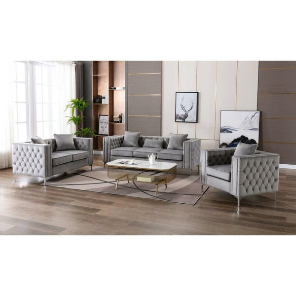 Gray Velvet Sofa Loveseat and Chair -3Mattress Xperts