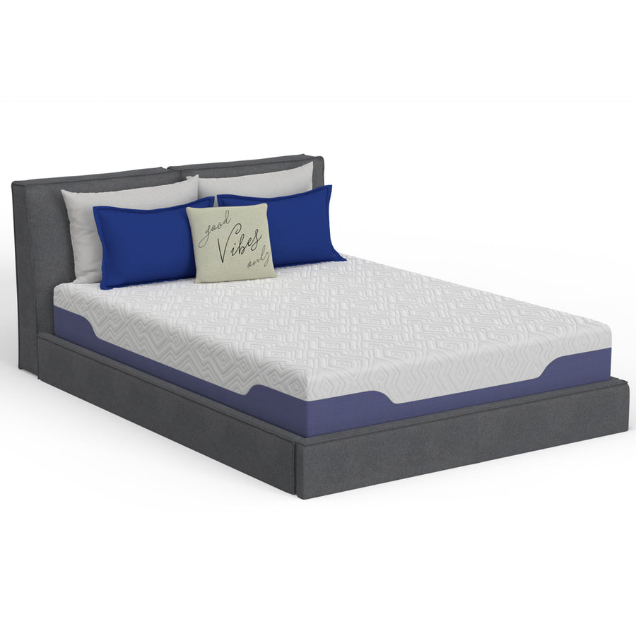 white memory foam mattress with blue conturing colors