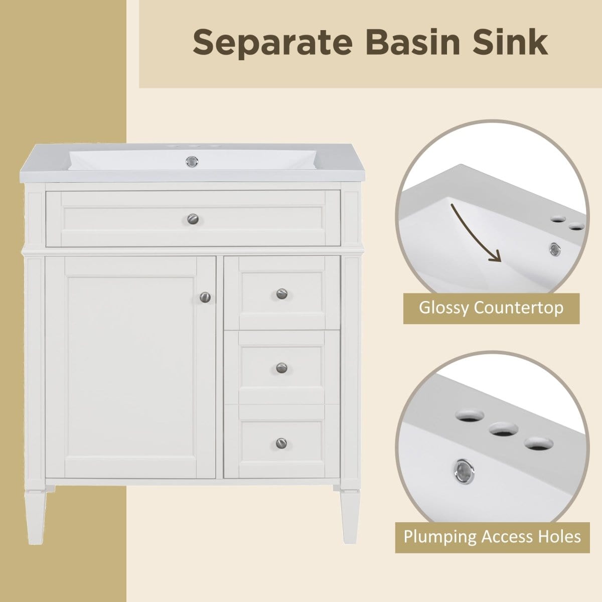MRS 30''Bathroom Vanity and Sink with Great Storage Mattress-Xperts-Florida