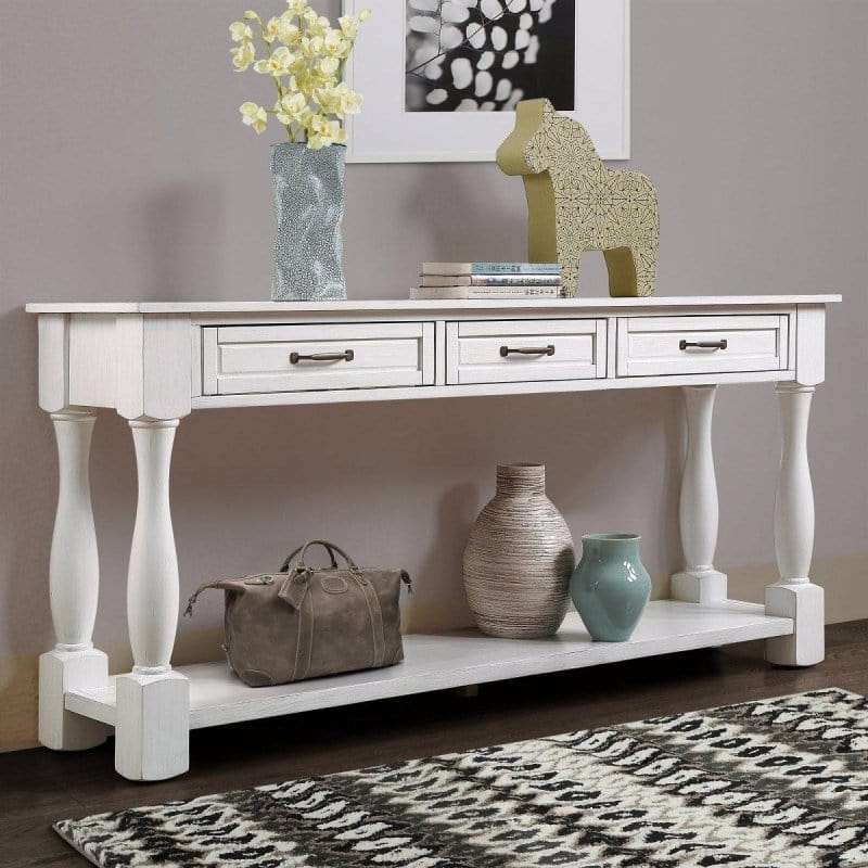 HOME OEING Store Store Wood Sofa Table - Antique White 63 inches Antique White | 63" TV Console, Stand Mattress-Xperts-Florida