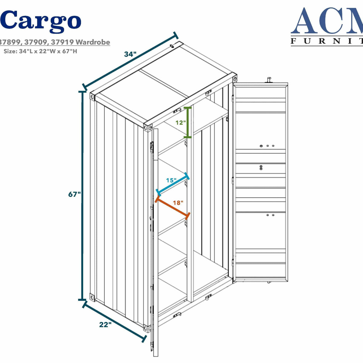 Acme Cargo Wardrobe (Double Door), White Mattress-Xperts-Florida