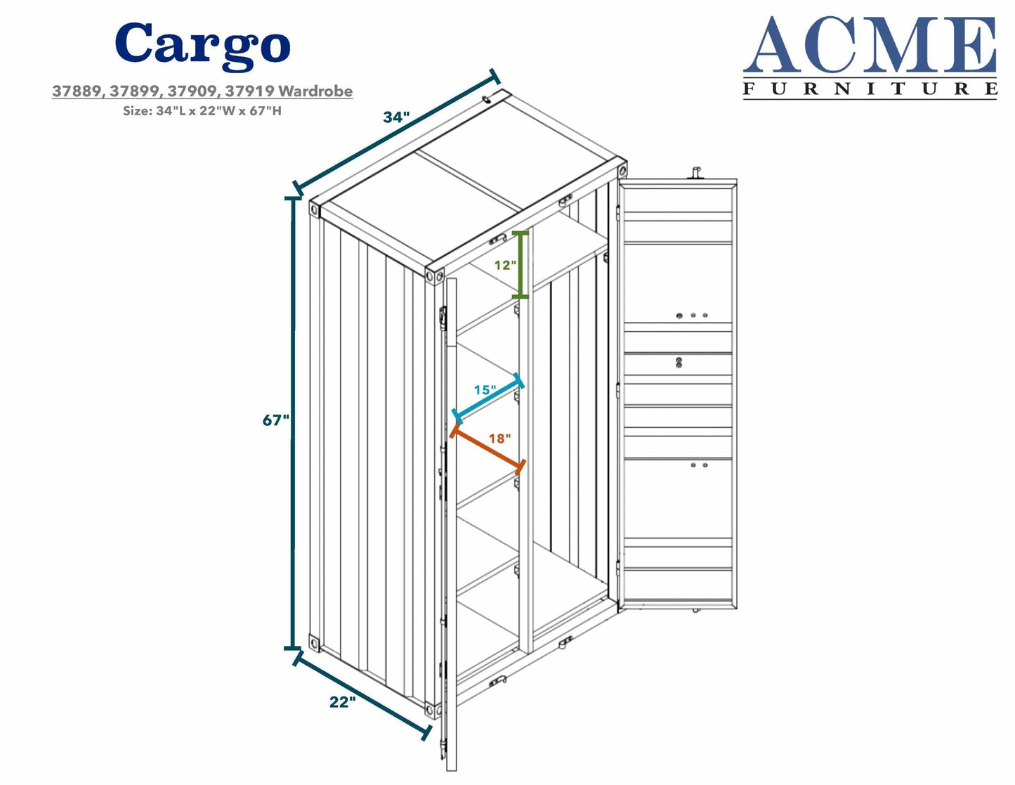 Acme Cargo Wardrobe (Double Door), White Mattress-Xperts-Florida