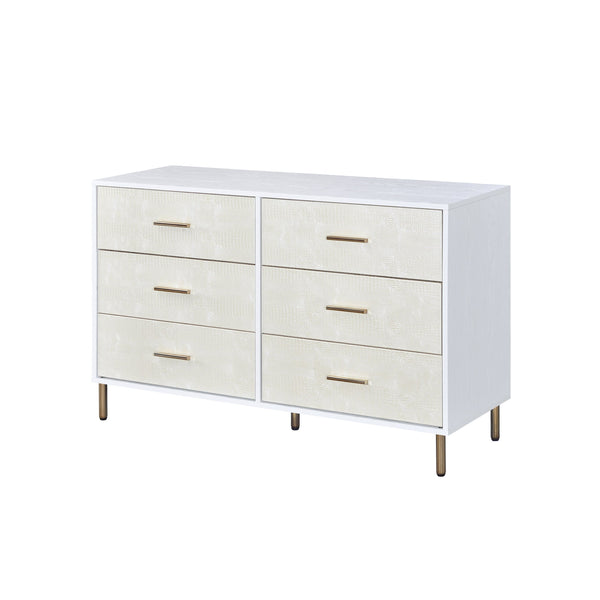 Bedroom Dresser White Champagne with Gold Finish