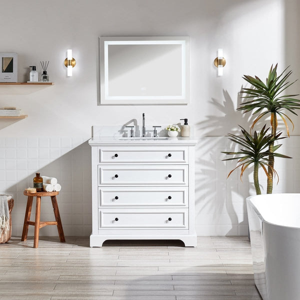 36'' White Freestanding Single Bathroom Vanity with Marble Top1Vixvioror Bath & Vanity