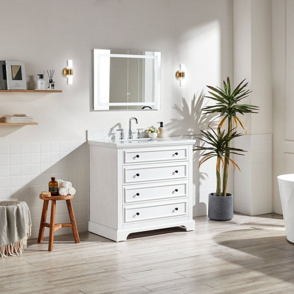 36'' White Freestanding Single Bathroom Vanity with Marble Top2Vixvioror Bath & Vanity