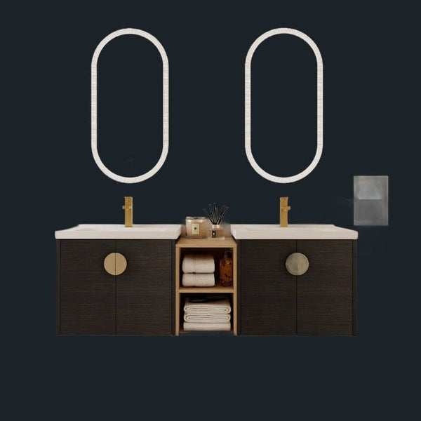 60"Black Modern Double Sink Floating Bathroom Vanity1G-Lemon