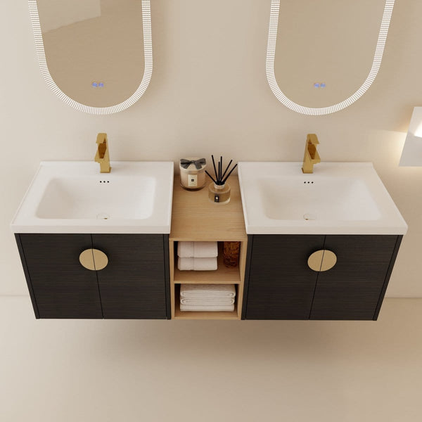 60"Black Modern Double Sink Floating Bathroom Vanity4G-Lemon