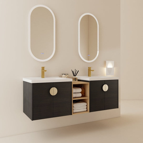 60"Black Modern Double Sink Floating Bathroom Vanity5G-Lemon