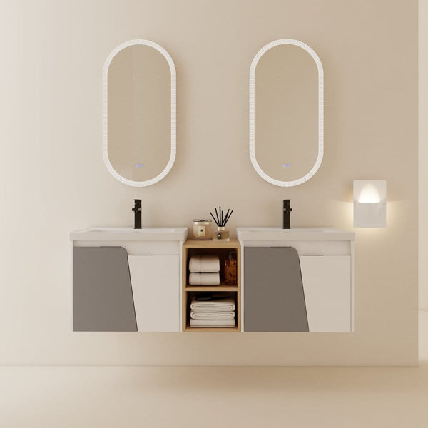 60" Modern White, Grey Double Sink Vanity1G-Lemon