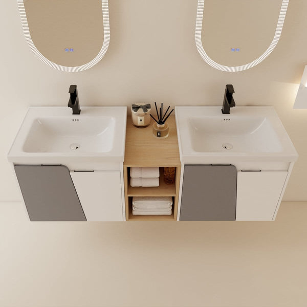 60" Modern White, Grey Double Sink Vanity2G-Lemon